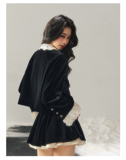 040126 "She Fades into Dusk" Velvet Lace Collar Two-Piece Set