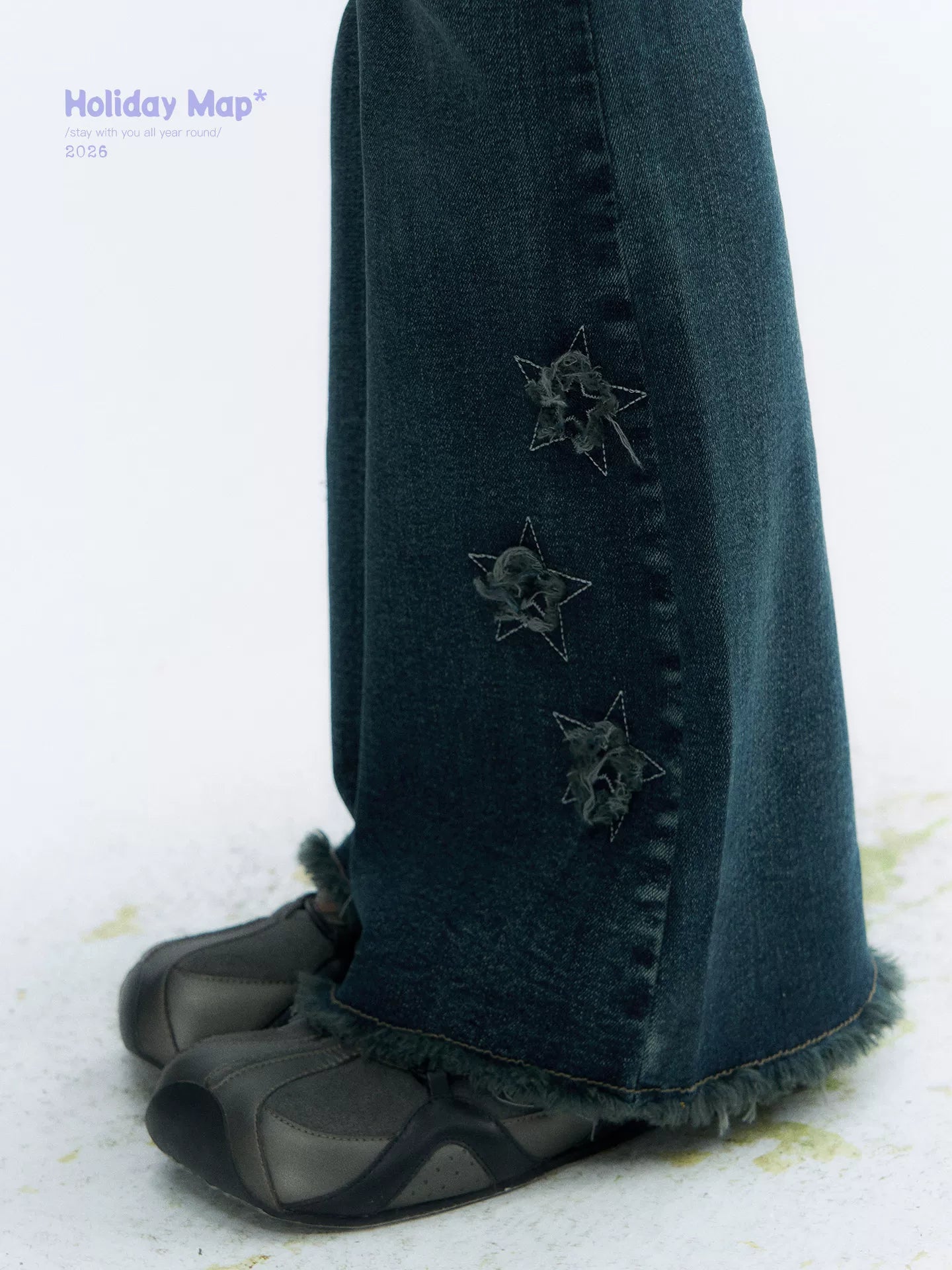 "Vintage Stardust" Star Embroidered Flared Jeans