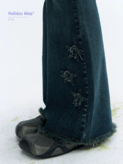 "Vintage Stardust" Star Embroidered Flared Jeans