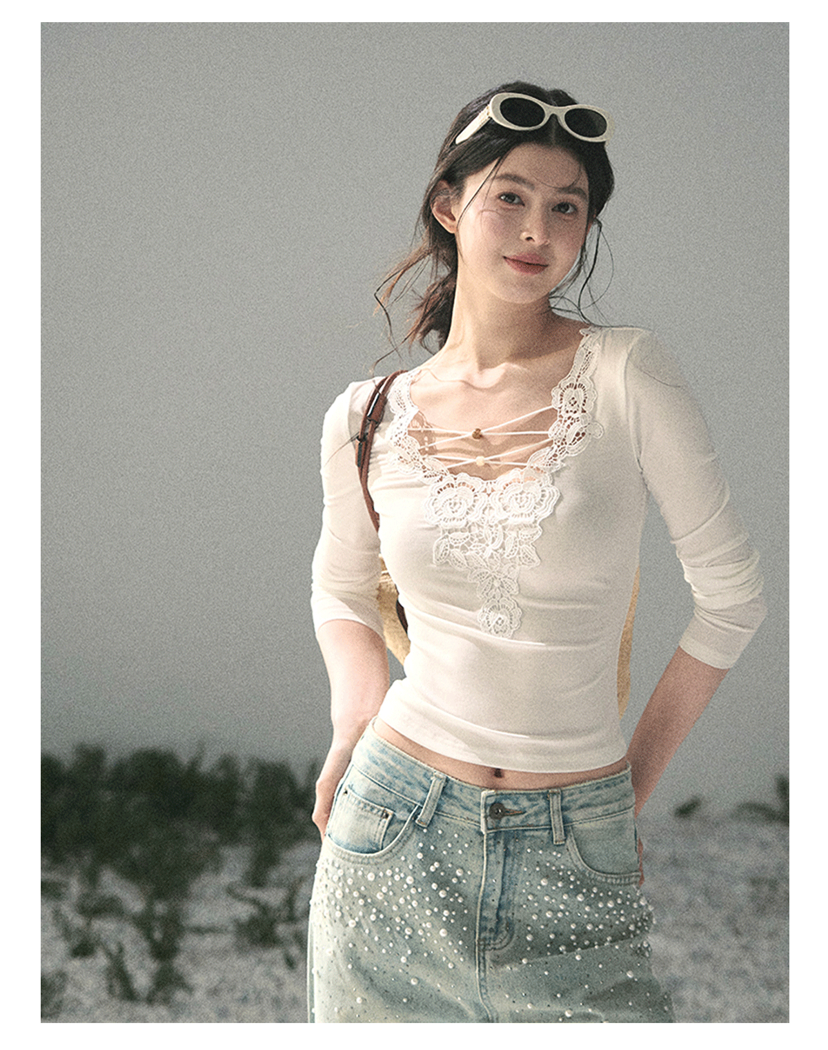 “Lace Summer Haven” Frost White Lace V-Neck Top