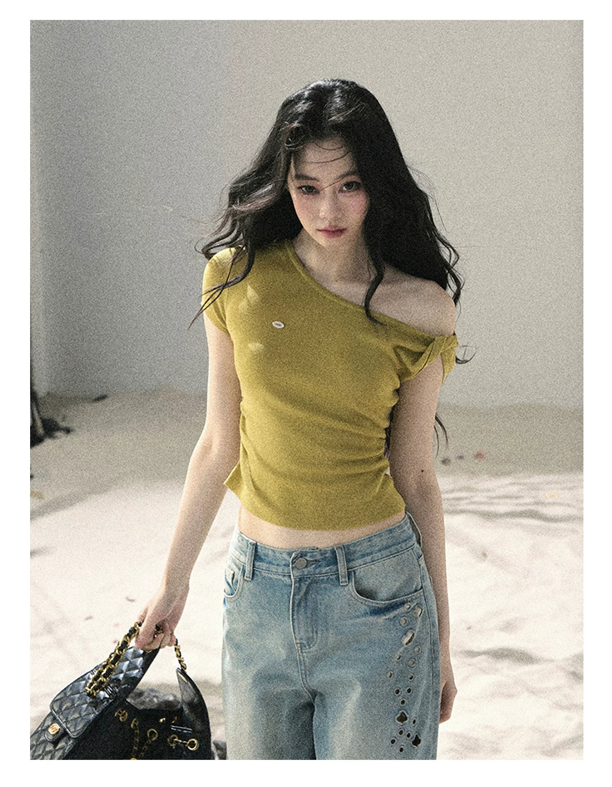 "Shape of the Wind" Forest Green One-Shoulder Twist Crop Top 6556585