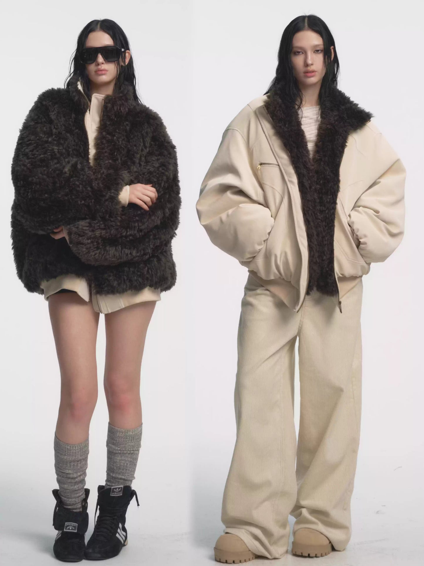 Muirgen - Ivory Reversible Faux Suede Shearling Jacket