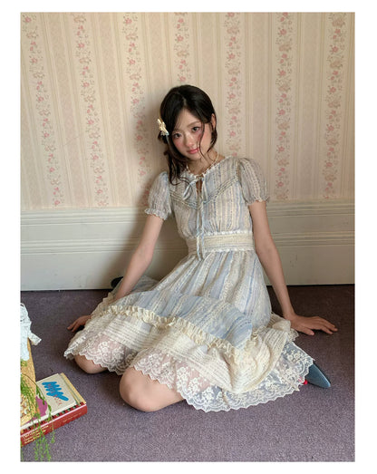 “Forest Dream Weave” Blue Lace Embroidered Maxi Dress