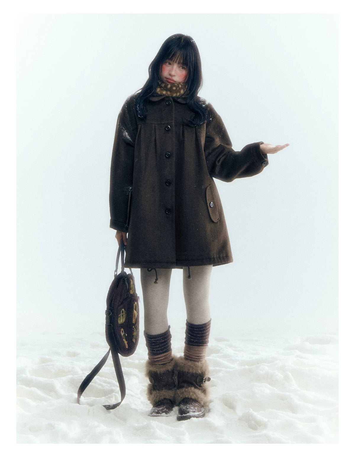 Horridale - Peter Pan Collar Pleated Mid-Length Wool-Blend Coat – Brown Coffee