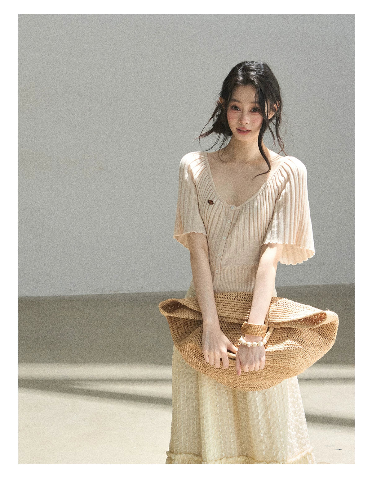 "Orange Sugar Glow" Blush Pink Convertible Off-Shoulder Knit Top