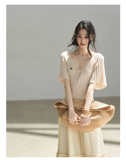 "Orange Sugar Glow" Blush Pink Convertible Off-Shoulder Knit Top