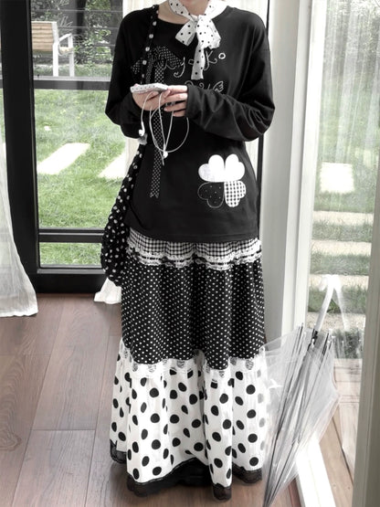 Kyoto Stroll – Japanese Polka Dot Black & White Maxi Skirt Collection