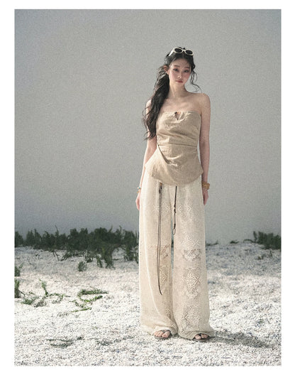 “Moonlit Haze” Dutch Cream Strapless V-Notch Top