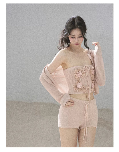 "Forest After Rain" Dusty Rose 3-Piece Cardigan & Shorts Set 45236485