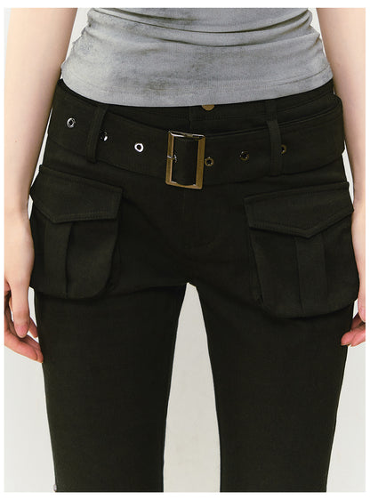 VIAPITTI - Rose Rivet Flared Cargo Pants