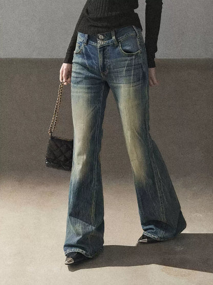 AOMALM - “Her Shoreline” American Vintage Slim Flare Jeans (Rock Black / Vintage Blue)