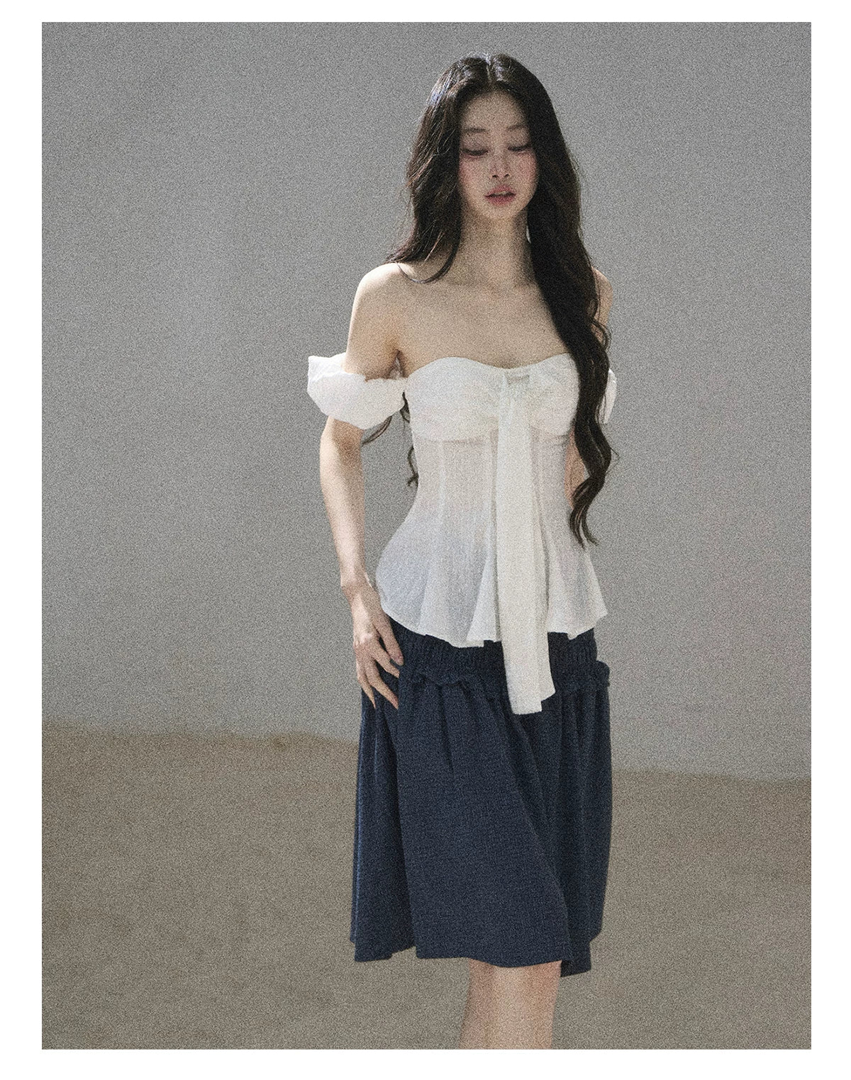 "Lazy Soliloquy" White Peplum Top & Wide-Leg Pants Set
