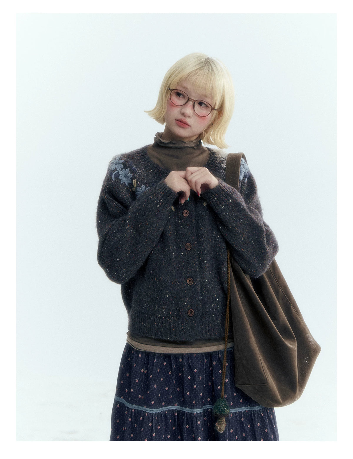 Horridale - Dark Heather Gray Vintage Crochet Flower Knit Cardigan