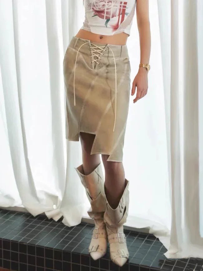 Vintage Western Slouch Knee-High Boots (Black / Ivory / Distressed Brown)