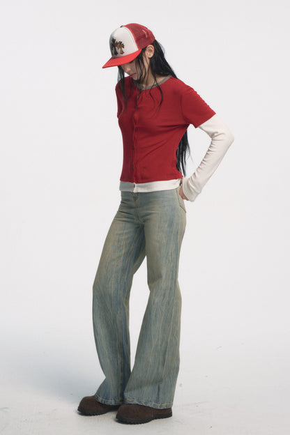 Muirgen - Christmas Contrast Faux Layer Stretch Top
