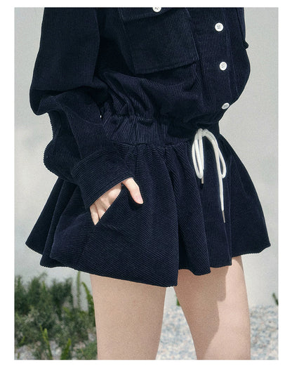 “Brewer Academy” Corduroy Bubble Hem Mini Dress