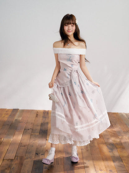“Pink Mist Island” Dusty Rose Off-Shoulder Skirt Set