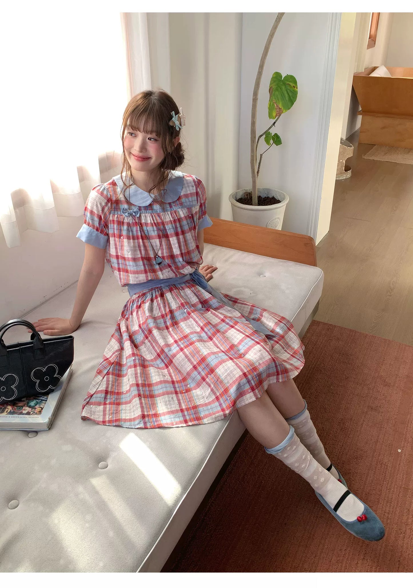 [RF] “Strawberry Soda” Vintage Plaid Cotton Midi Dress