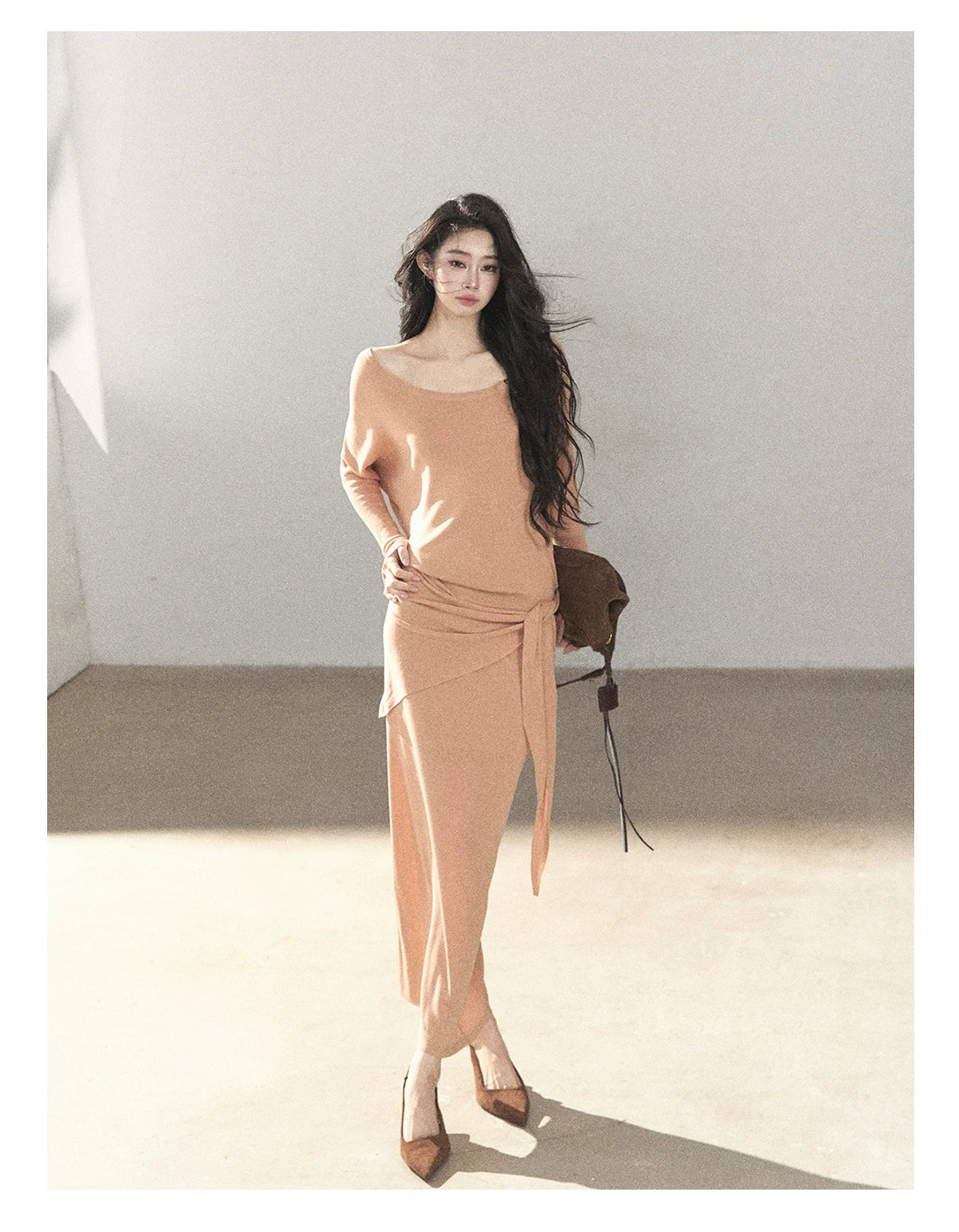 AOMALM - "Under the Sunset" Mauve Linen-Blend Mermaid Dress Set