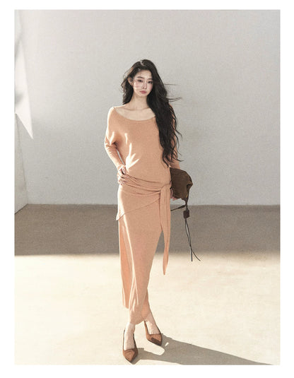 AOMALM - "Under the Sunset" Mauve Linen-Blend Mermaid Dress Set