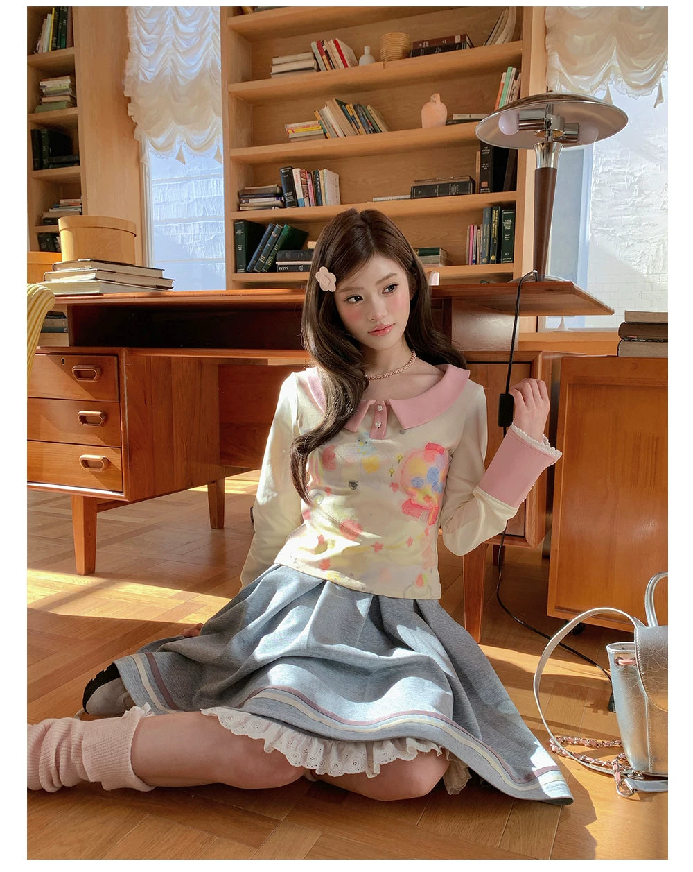 “Spring Palette Reverie” Apricot Cropped Knit Top