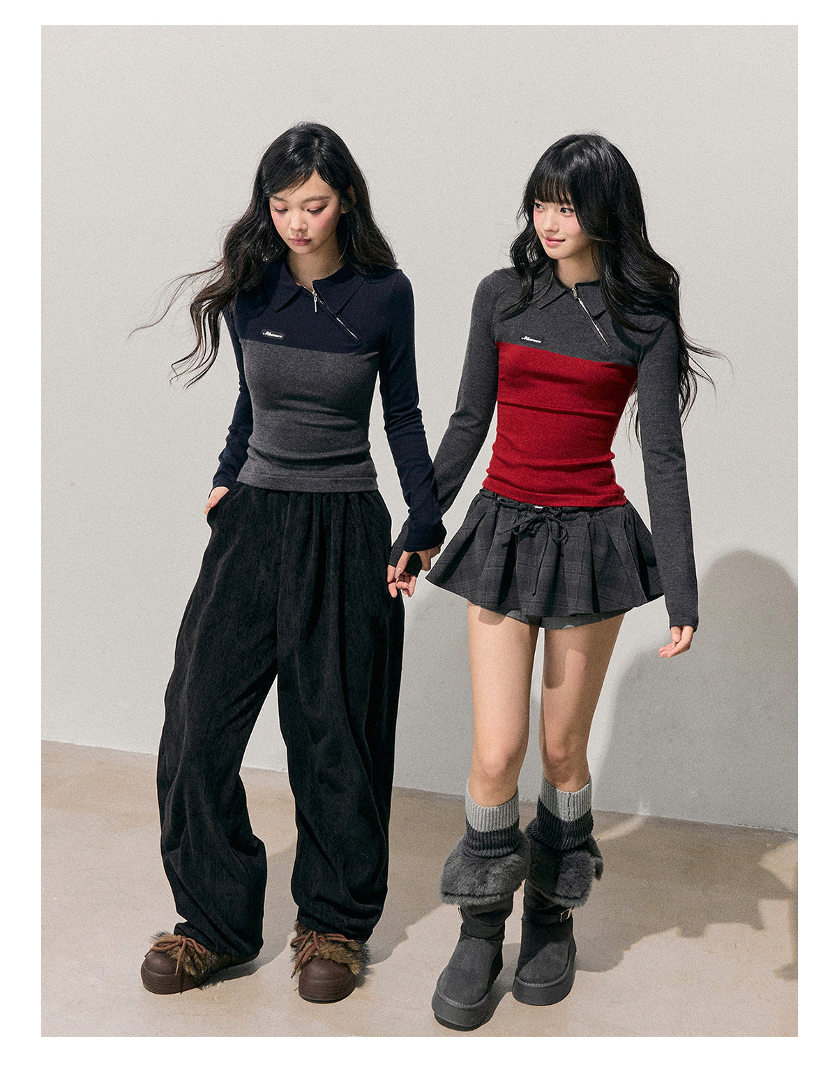 少也眼 “Undercurrents of Time” Slim-Fit Long-Sleeve Polo Knit Top