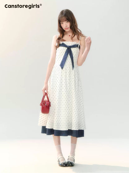 "Soft Mist Cream Puff" White Polka Dot Cami Dress LL2026207
