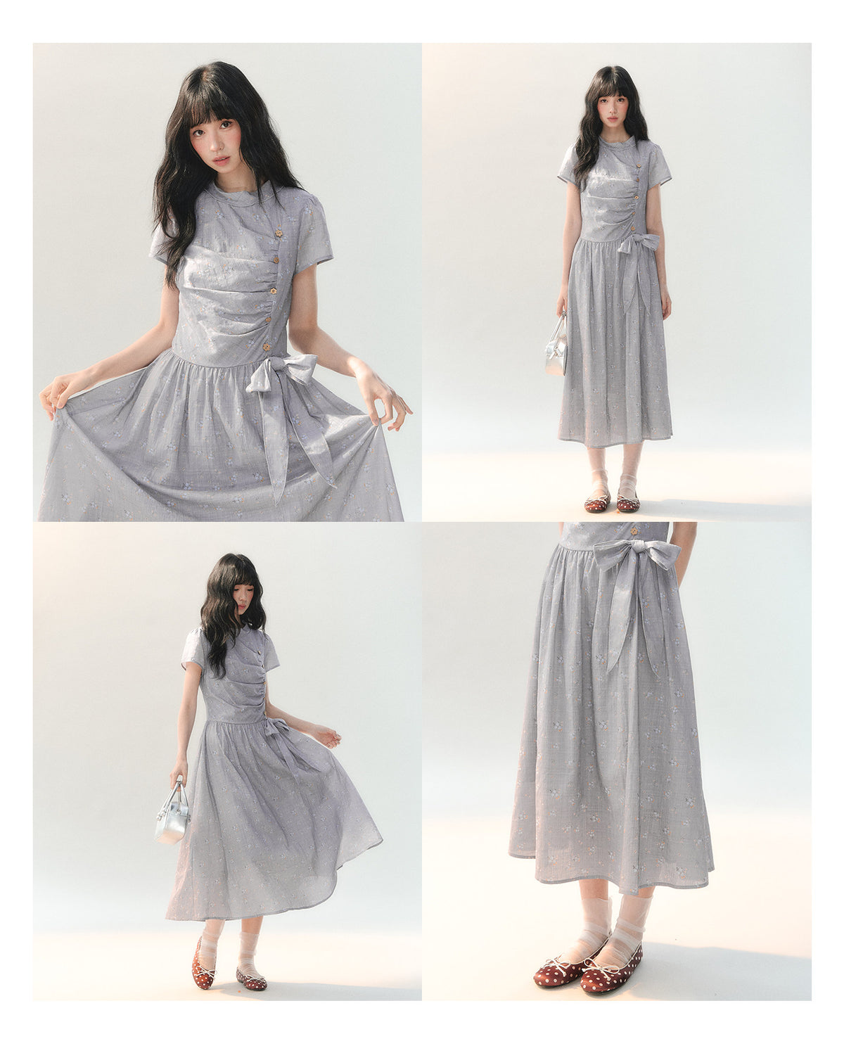 [CAN] "Lavender Mist Letter" Smoky Lavender Floral Bow Dress