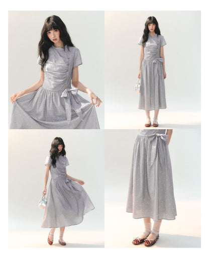 [CAN] "Lavender Mist Letter" Smoky Lavender Floral Bow Dress