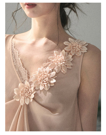 “Silent Rose” Blush Pink Floral Lace Sleeveless Top