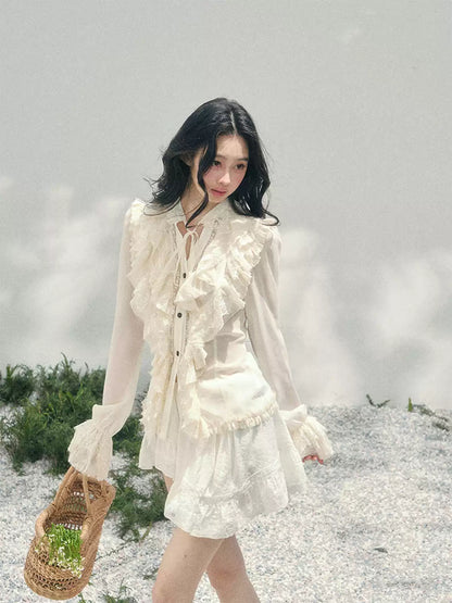 “Memory in Bloom” French Court Lace Flare Sleeve Top