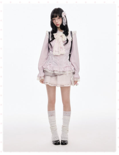 “Melody Mark!” Pink Shirt + Tiered Skirt + Bloomers Set