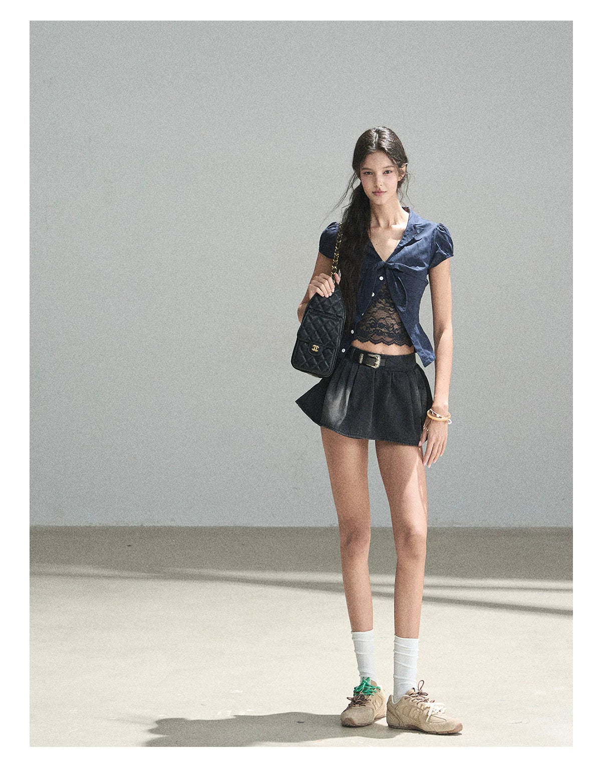 "Shimmer Across the Sea" Denim Bubble Skort (Rock Black/ Vintage Blue)