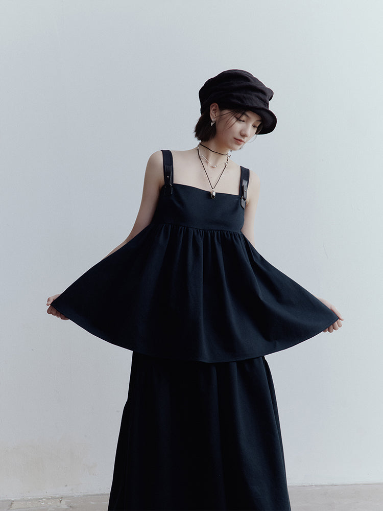 FUSSED Blues Dusky Blue Doll Top & A-Line Skirt Set FOF-25SS110