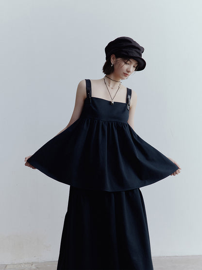 FUSSED Blues Dusky Blue Doll Top & A-Line Skirt Set FOF-25SS110