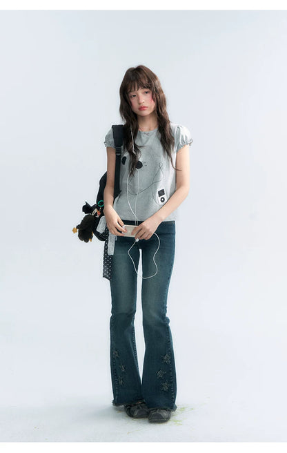 "Vintage Stardust" Star Embroidered Flared Jeans
