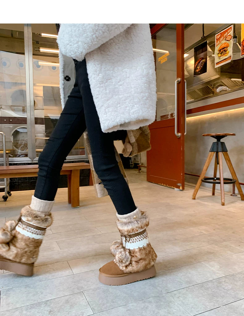 Earl Cat Platform Mid-Calf Snow Boots (Grey / Brown)