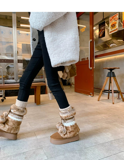 Earl Cat Platform Mid-Calf Snow Boots (Grey / Brown)