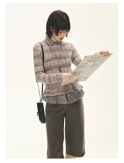 "Sandalwood Violet" Purple Mist Open-Knit Peplum Sweater