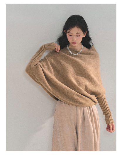 少也眼 “Soft Minimalism” Off-Shoulder Versatile Knit Top - Milk Tea Beige 6416515