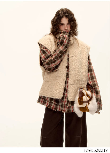 ASGONY - Brown Reversible Suede Faux Shearling Drawstring Vest