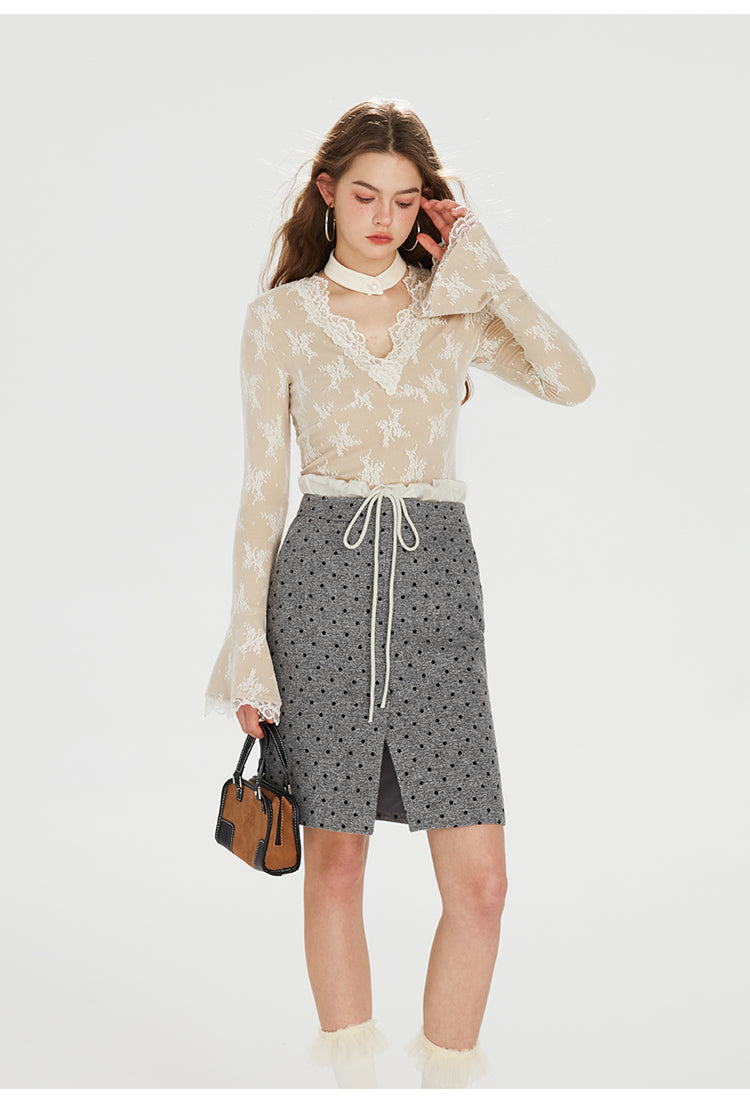 French Lace V-neck Knitted Top