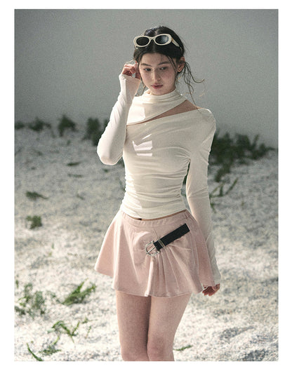 “Tidal Breath” Pearl White Draped Cutout Top