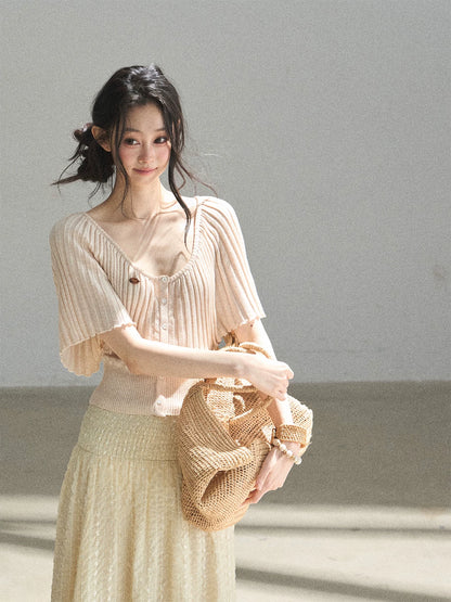 "Orange Sugar Glow" Blush Pink Convertible Off-Shoulder Knit Top