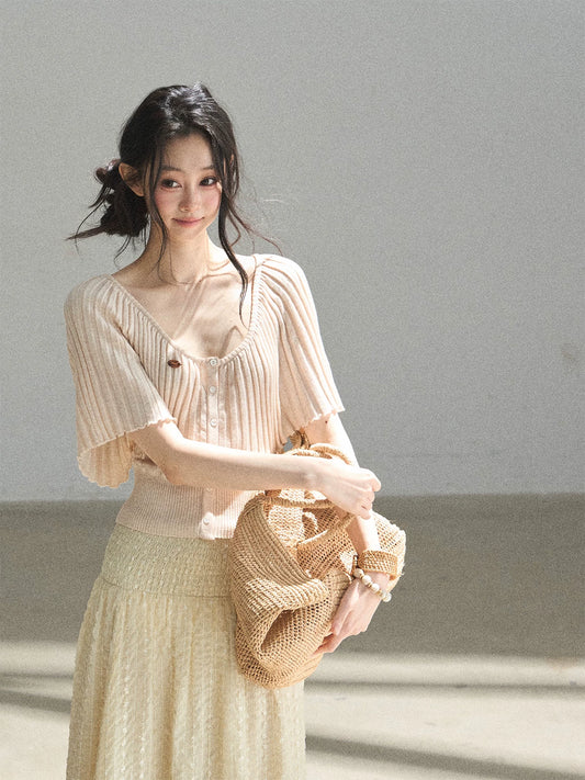 "Orange Sugar Glow" Blush Pink Convertible Off-Shoulder Knit Top
