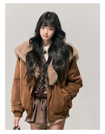 少也眼 "Sunset Melted Sugar" Faux Suede Padded Jacket