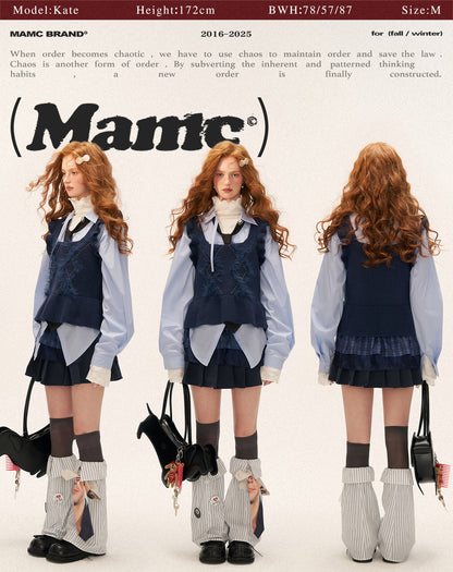 MAMC - Blue Knit Sweater Vest with Lace Trim WE747