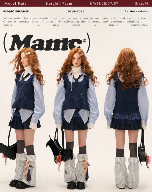 MAMC - Blue Knit Sweater Vest with Lace Trim WE747