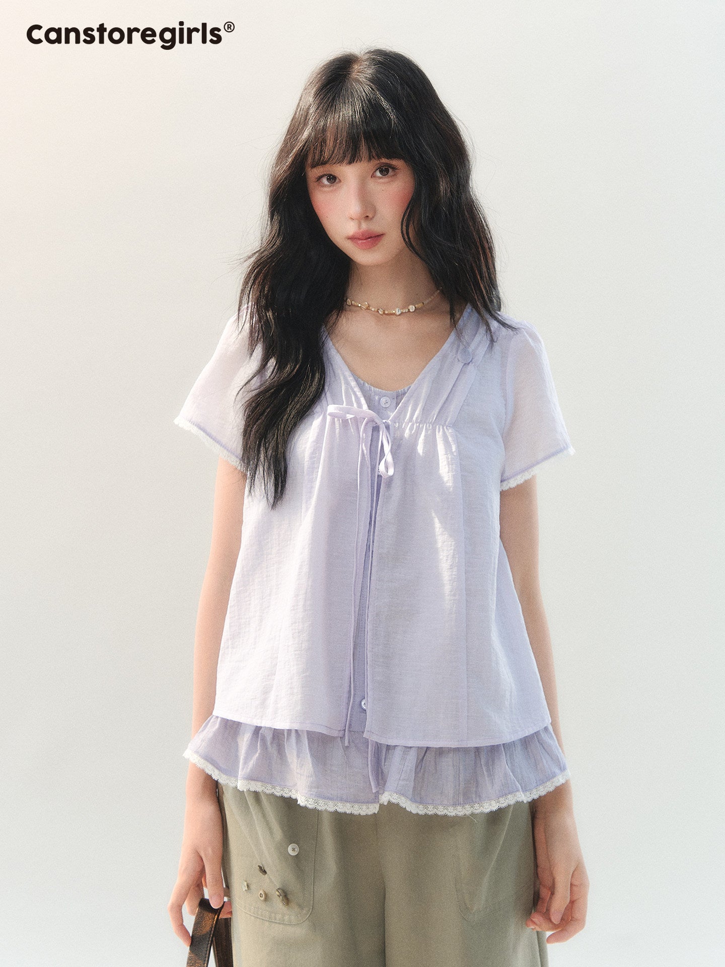 170726C "Lilac Cotton Bloom" Lavender Lace Trim Lightweight Cardigan