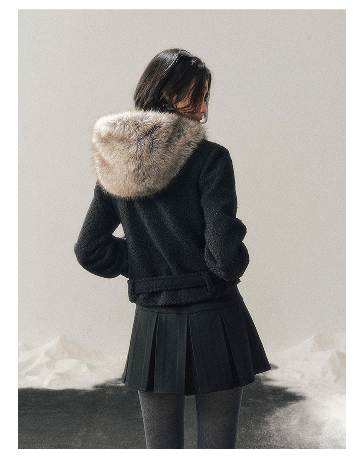 少也眼 "Silent Devotion" Quilted Fringe Wool Coat - Quiet Black